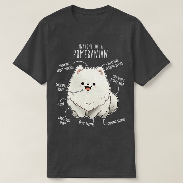 T-shirt Anatomie blanche de chien de Poméranie (Design devant)