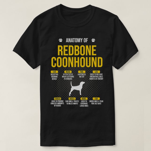 T-shirt Anatomie De Redbone Coonhound Amoureux des chiens (Design devant)