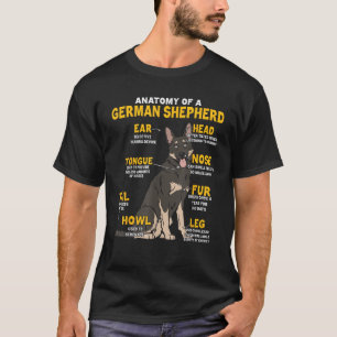 T-shirt Anatomie drôle d'un chien bicolore berger allemand