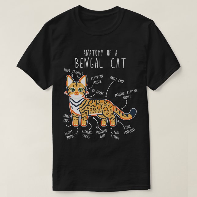 T-shirt Anatomie du chat du Bengale (Design devant)