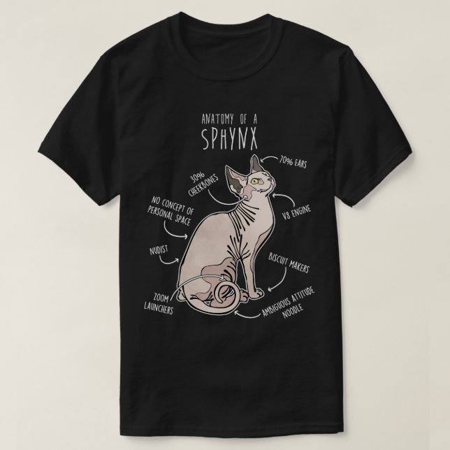 T-shirt Anatomie du chat Sphynx 1 (Design devant)