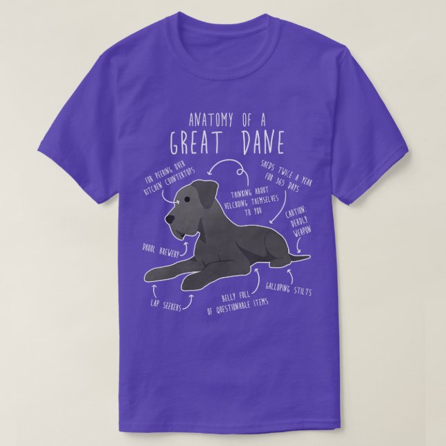 T-shirt Anatomie du chien bleu grand Danse (Design devant)