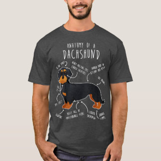 T-shirt Anatomie du chien Dachshund À poils durs noir et t