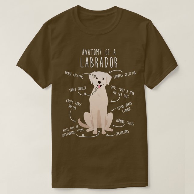 T-shirt Anatomie du chien de trieuse du Labrador jaune 2 (Design devant)