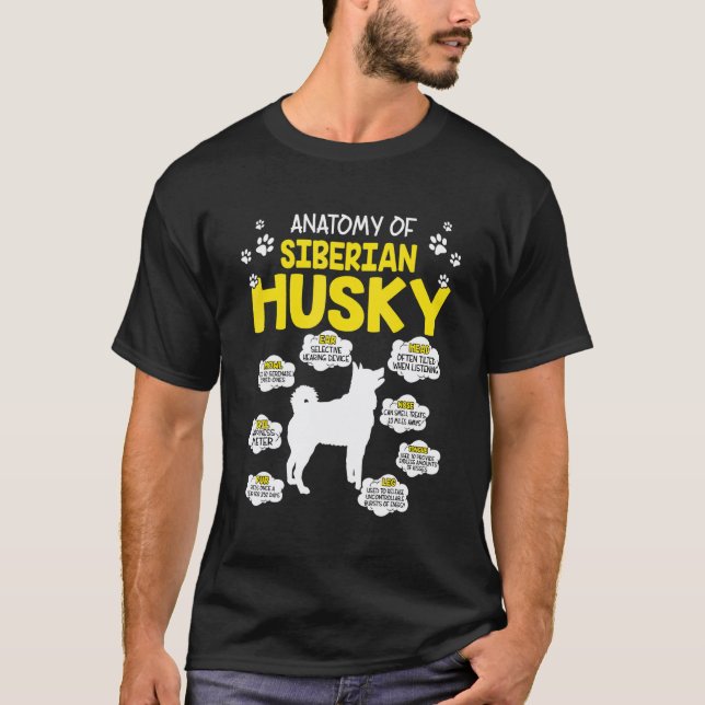 T-shirt Anatomie du chien husky sibérien (Devant)