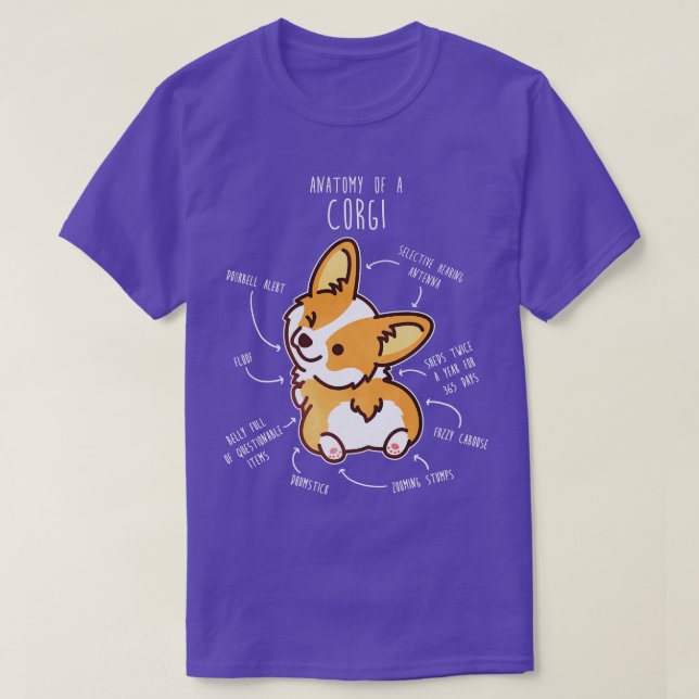 T-shirt Anatomie du Chien Rouge de Corgi (Design devant)