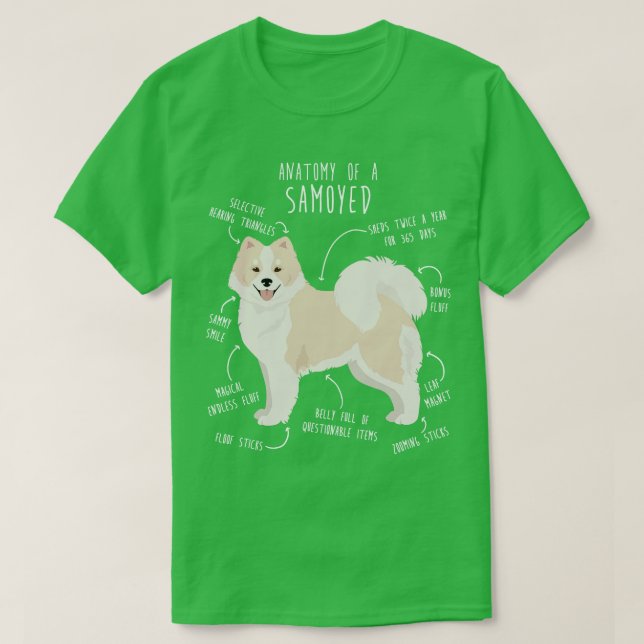 T-shirt Anatomie du chien Samoyé blanc et biscuit (Design devant)