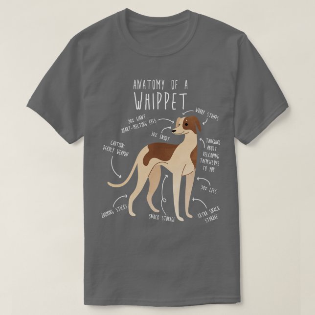 T-shirt Anatomie du chien Whippet (Design devant)