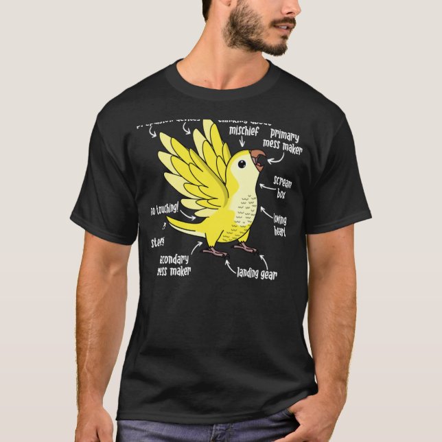 T-shirt Anatomie du perroquet I Jaune Lutino Moine Parakee (Devant)