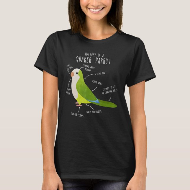 T-shirt Anatomie du perroquet vert Quaker, mignonne moine  (Devant)