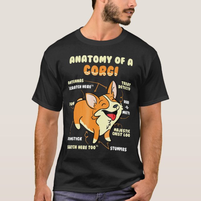 T-shirt Anatomie d'un chien de compagnie Corgi (Devant)