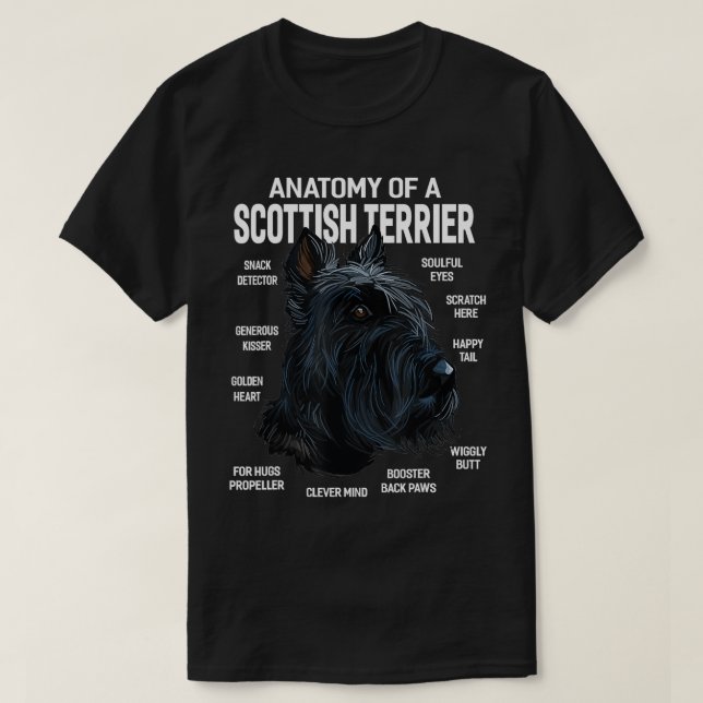 T-shirt Anatomie d'un chien de Terrier écossais Drôle cade (Design devant)