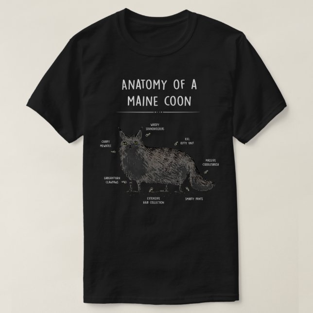 T-shirt Anatomie D'Un Maine Coon Drôle Chat Humour Cadeau  (Design devant)