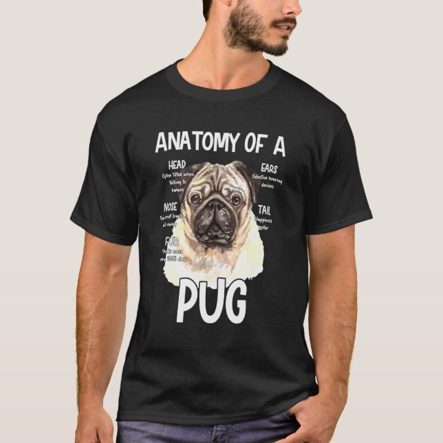 T-shirt Anatomie d'un pug pour le bruit de la tête de chie (Devant)