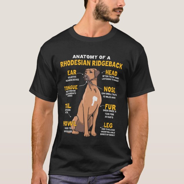 T-shirt Anatomie D'Un Rhodésien Ridgeback Pour Chien (Devant)