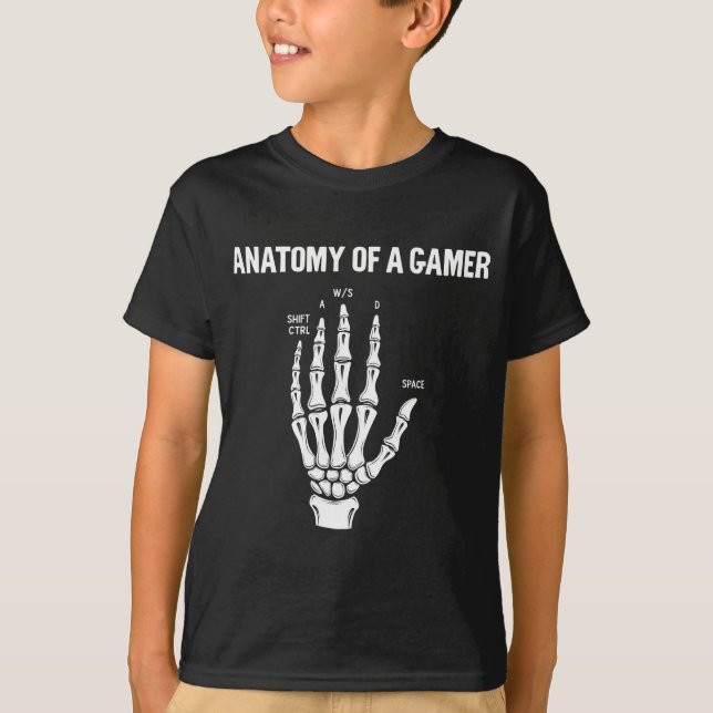 T-shirt Anatomie D'Une Main De Squelette De Gamer (Devant)
