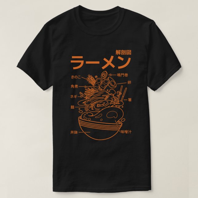 T-shirt anatomie japonaise du ramen - orange (Design devant)