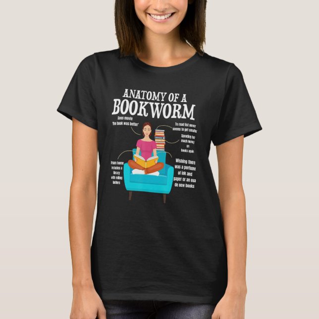 T-shirt anatomy of a bookworm book reading saying (Devant)