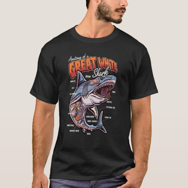 T-shirt Anatomy of a White Shark Fish Shark Educational (Devant)