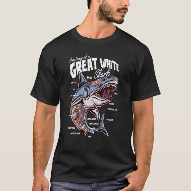 T-shirt Anatomy of a White Shark Fish Shark Educational  1 (Devant)
