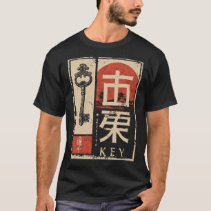 T-shirt Ancien Clé Japonaise Rouge Soleil Symbolique Art