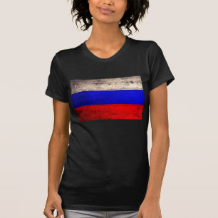 T-shirt Ancien drapeau de la Russie en bois ;