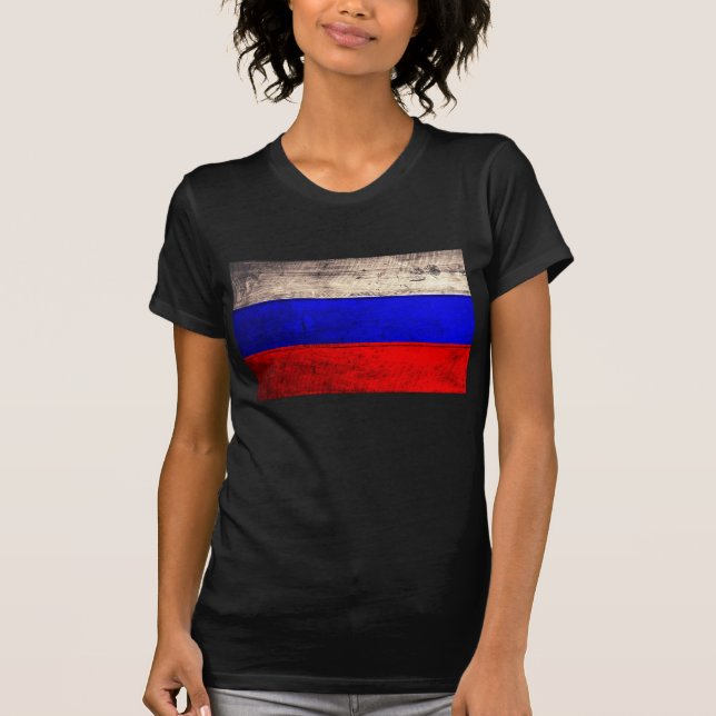 T-shirt Ancien drapeau de la Russie en bois ; (Devant)