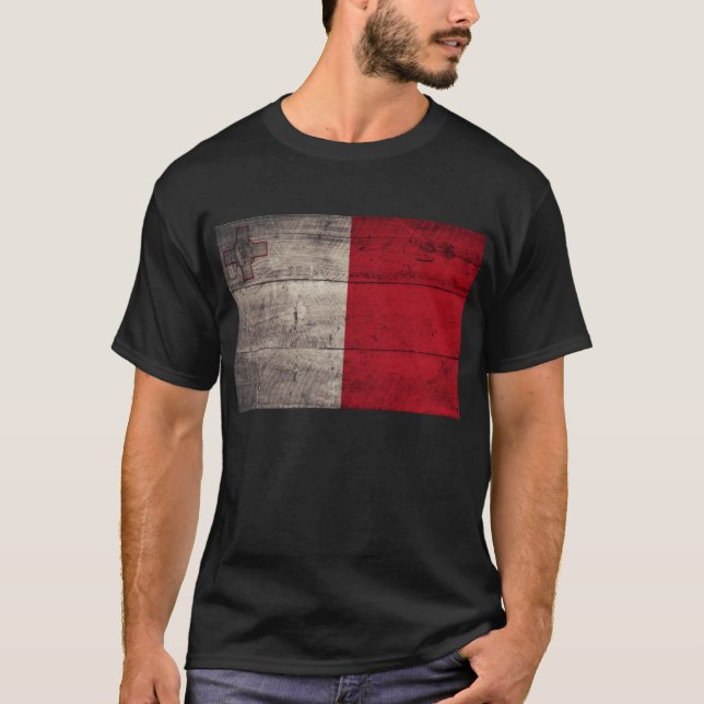T-shirt Ancien Drapeau de Malte en bois ; (Devant)