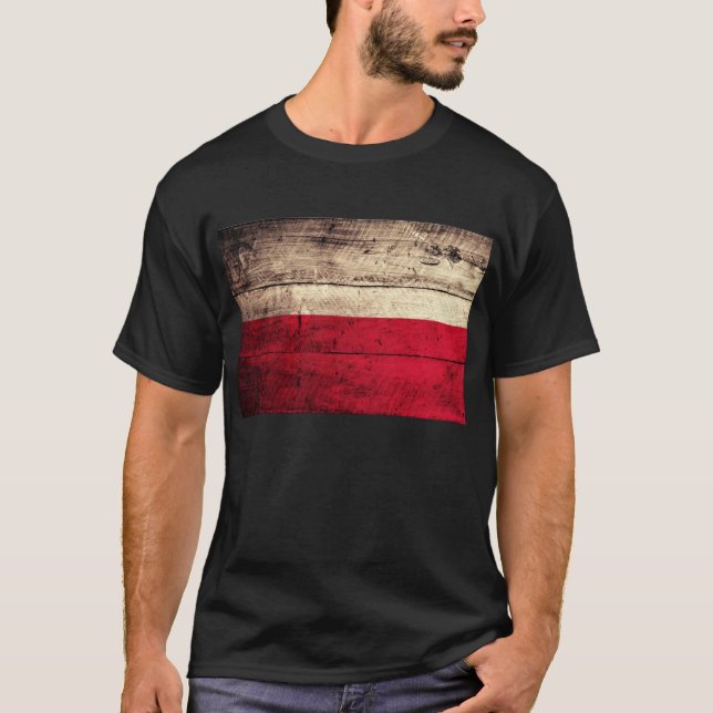 T-shirt Ancien Drapeau En Bois De Pologne ; (Devant)