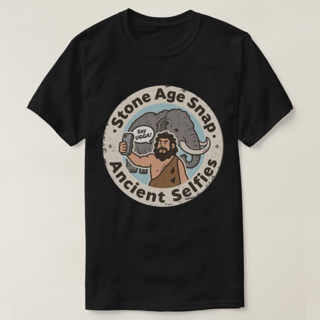 T-shirt Ancien Selfie Homme des Cavernes Mammouth (Design devant)