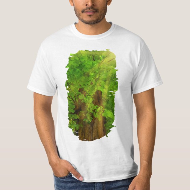 T-shirt Ancienne Branche Épaisse Arbre Vert Et Soleil (Devant)