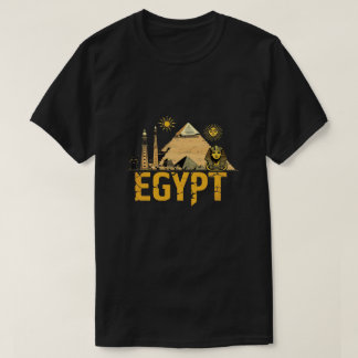 T-shirt Ancient Egypt Landmarks Graphic Design on Black Ba