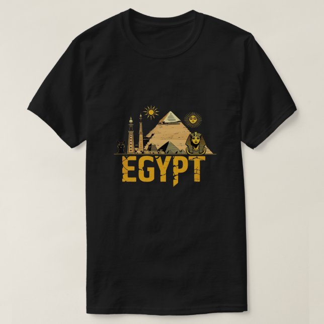 T-shirt Ancient Egypt Landmarks Graphic Design on Black Ba (Design devant)