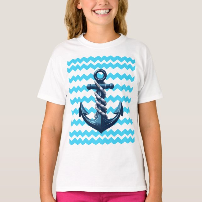 T-shirt Ancrage bleu avec vagues bleues (Devant)