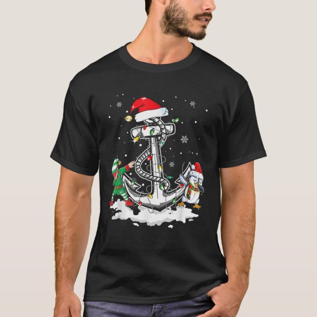 T-shirt Ancre Bateau Voile Noël Lumières Santa Hat (Devant)