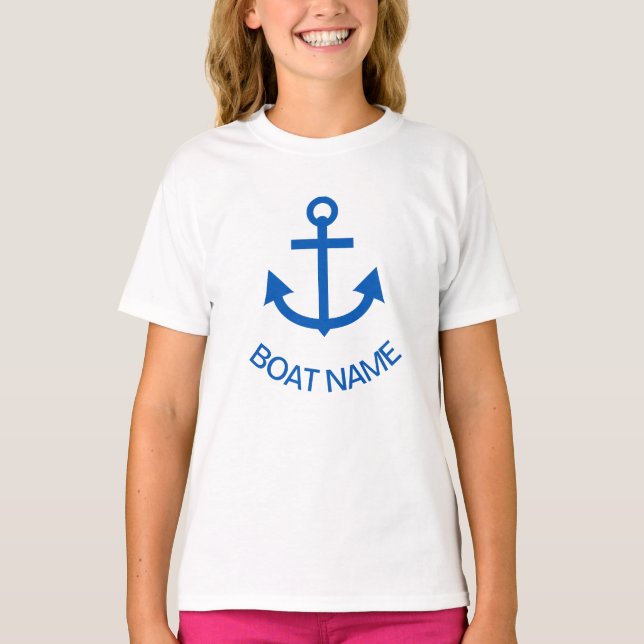 T-shirt Ancre Bleu Personnalisé Votre Nom De Bateau (Devant)