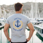 T-shirt Ancre Capitaine Nom du bateau Gold Laurel Deux côt<br><div class="desc">Une ancre de bateau nautique conçue sur mesure (avant et arrière),  des feuilles de laurier de style or et une étoile d'or avec grade de capitaine ou autre titre et votre nom personnalisé ou nom de bateau sur un t-shirt gris. Fait un grand cadeau.</div>