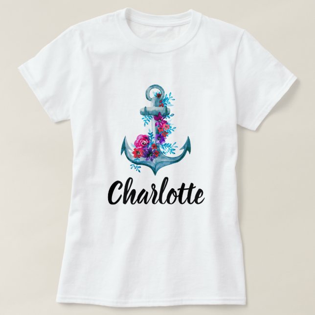 T-shirt Ancre d'aquarelle marine personnalisée tendance (Design devant)