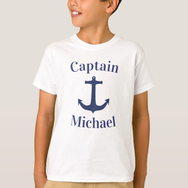 T-shirt Ancre de bateau bleu marine Nom du capitaine (Devant)
