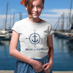 T-shirt Ancre de boussole nautique Votre bateau ou nom Bla<br><div class="desc">Une boussole nautique et une Ancre avec votre nom ou nom de bateau sur un T-shirt blanc pour filles.</div>