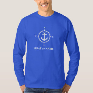 T-shirt Ancre de boussole nautique Votre bateau ou nom Ble