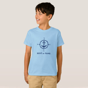 T-shirt Ancre de boussole nautique Votre bateau ou nom Ble