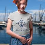 T-shirt Ancre de boussole nautique Votre bateau ou nom Gri<br><div class="desc">Une boussole nautique et une Ancre avec votre nom ou nom de bateau sur un T-shirt gris Girls.</div>