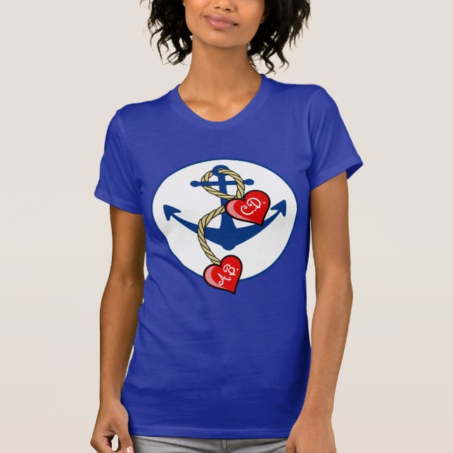 T-shirt Ancre de Monogramed avec des coeurs (Devant)
