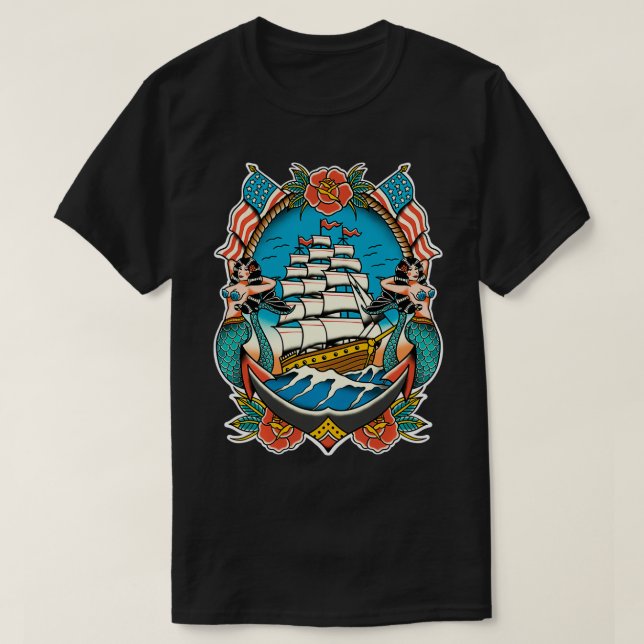 T-shirt Ancre de sirène de navire nautique (Design devant)