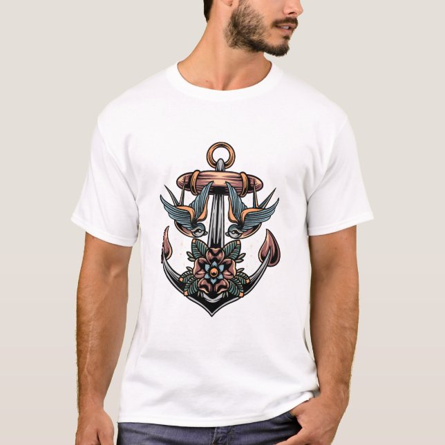 T-shirt Ancre et    design de tatouage hirondelleT-shirt (Devant)