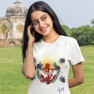 T-shirt Ancre florale bleu