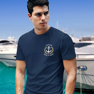 T-shirt Ancre nautique Capitaine Nom du bateau Gold Laurel
