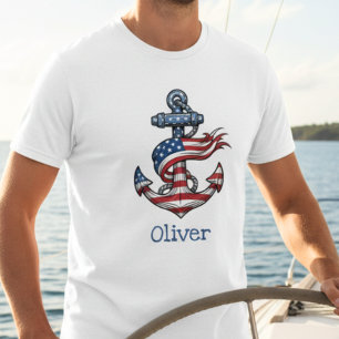 T-shirt Ancre nautique Drapeau Américain