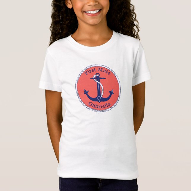 T-Shirt Ancre nautique Marine Coral First Mate Personnalis (Devant)